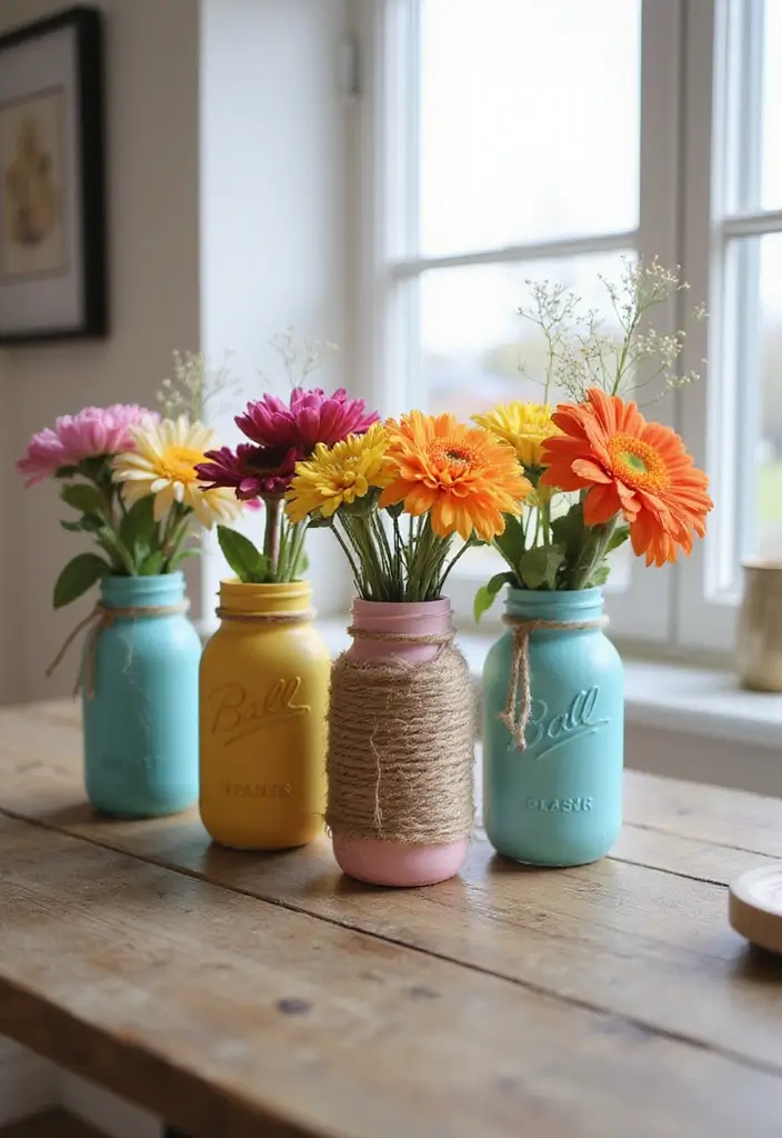 25 Easy DIY Home Decor Projects That'll Transform Your Space (Even Your Kids Can Do #17!) - 1. Upcycled Mason Jar Vases