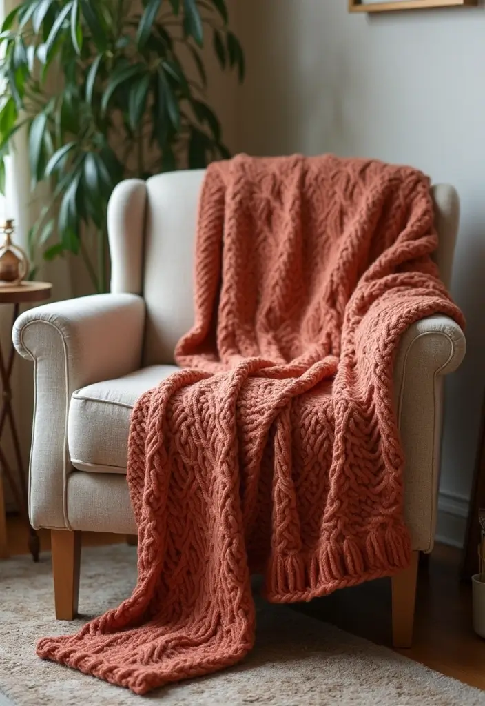 25 Easy DIY Home Decor Projects That'll Transform Your Space (Even Your Kids Can Do #17!) - 7. Cozy Knit Throw Blanket