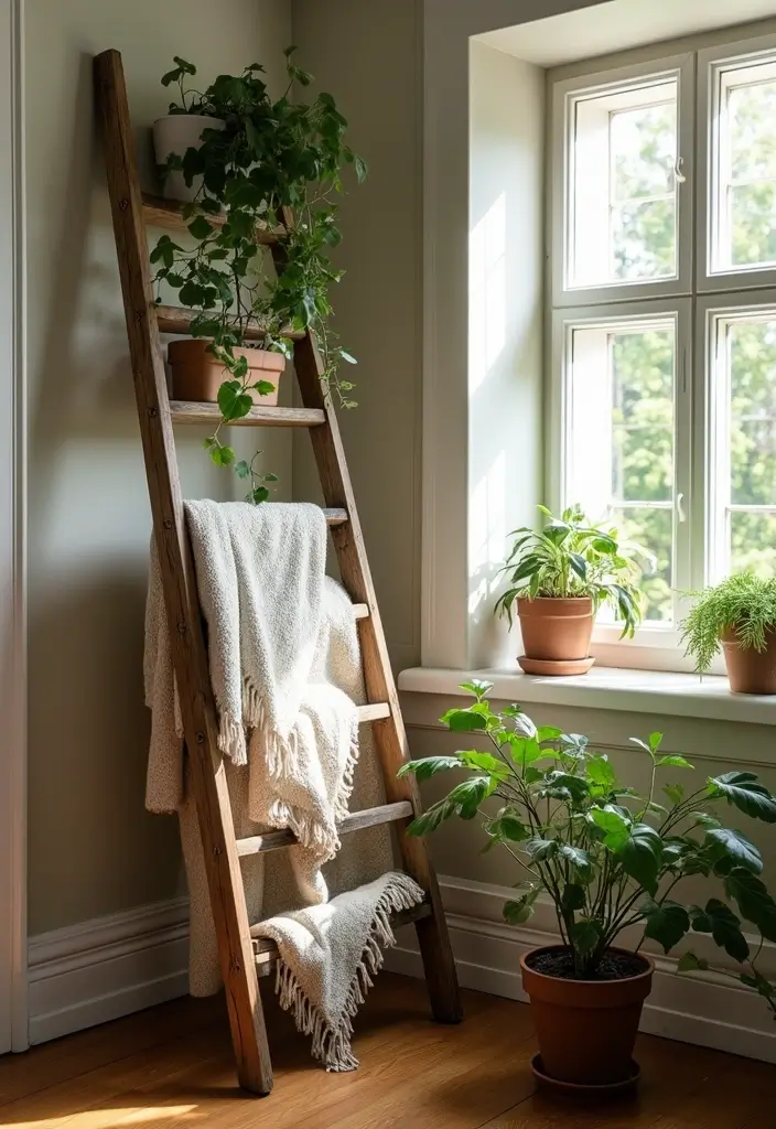 25 Easy DIY Home Decor Projects That'll Transform Your Space (Even Your Kids Can Do #17!) - 9. Vintage Ladder Display