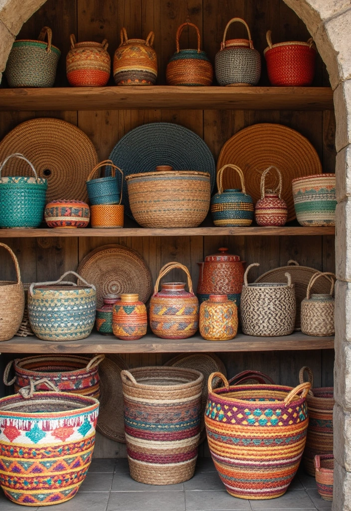 15 Bohemian Home Decor Ideas That'll Turn Your Space Into a Boho Oasis (#3 Is a Must-Try!) - 10. Colorful Baskets for Storage