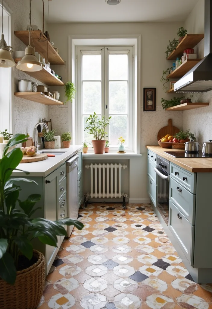 21 Stylish Tiny Kitchen Designs That Prove Small Can Be Fabulous! - 18. Unique Flooring: Style Underfoot