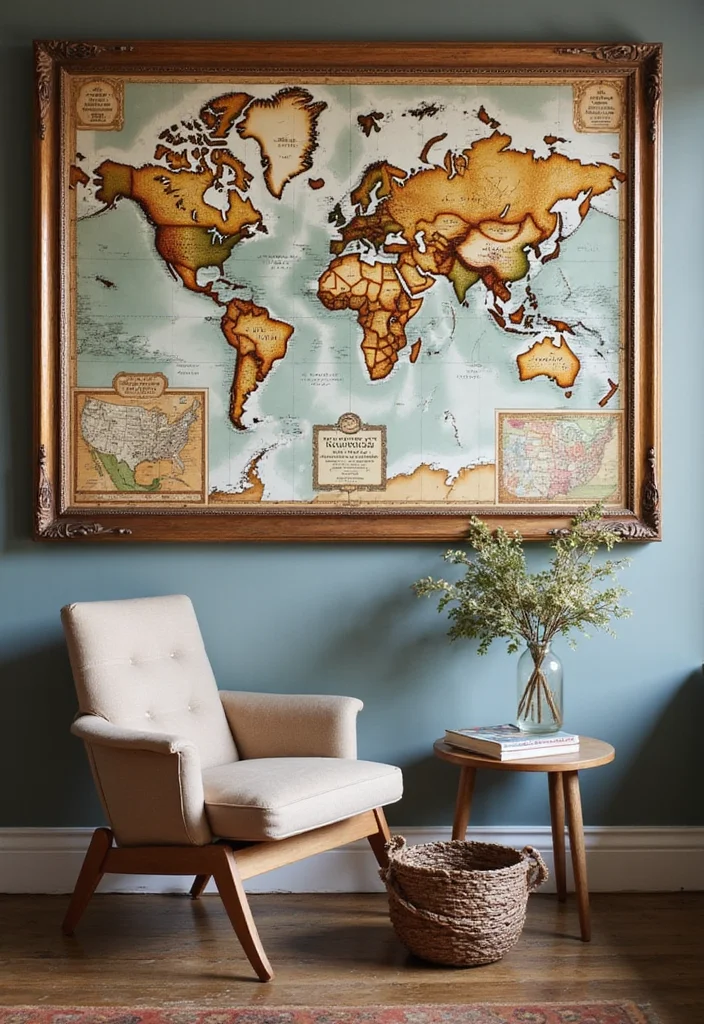 15 Vintage Wall Decor Ideas That'll Make Your Tiny Home Feel Timeless! - 3. Vintage Maps 1
