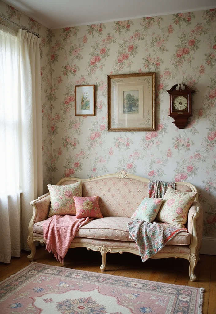 15 Vintage Wall Decor Ideas That'll Make Your Tiny Home Feel Timeless! - 9. Floral Wallpaper 1