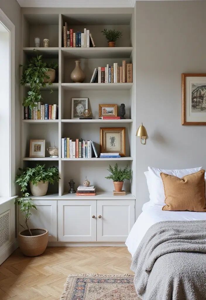 20 Cozy Bedroom Inspiration Ideas That Make Your Space Unbelievably Snug - 16. Built-In Shelving 1