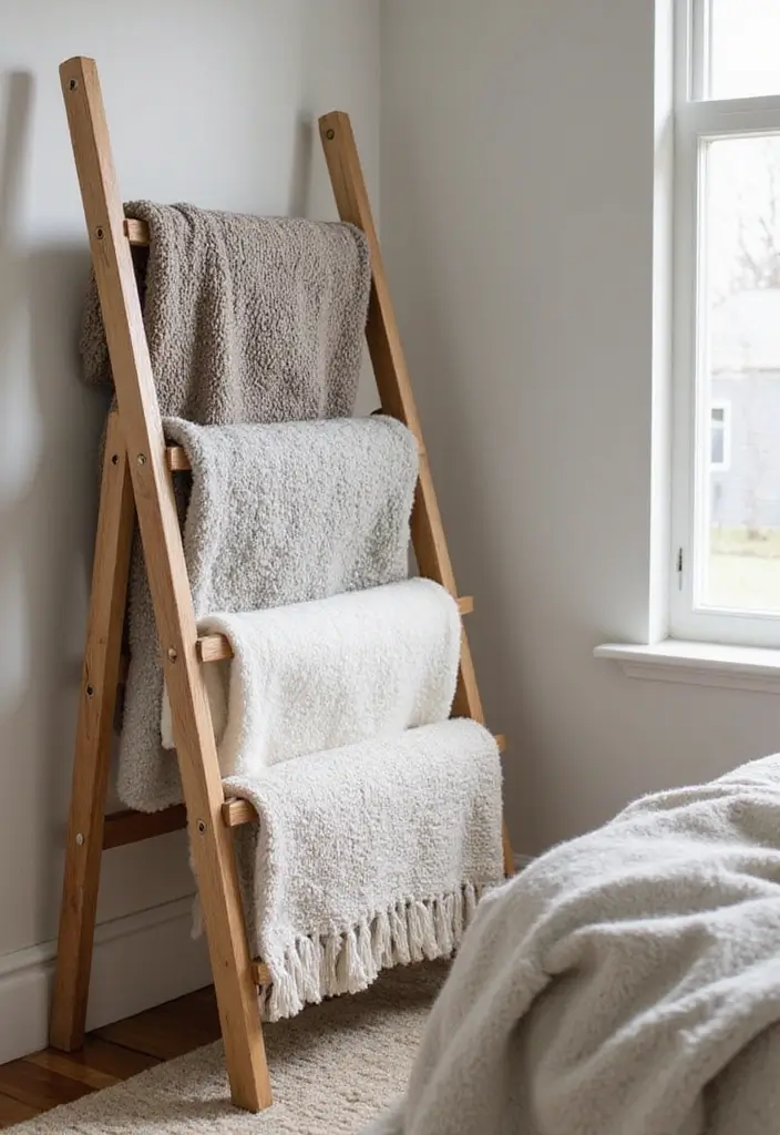 20 Cozy Bedroom Inspiration Ideas That Make Your Space Unbelievably Snug - 20. A Cozy Blanket Ladder 1