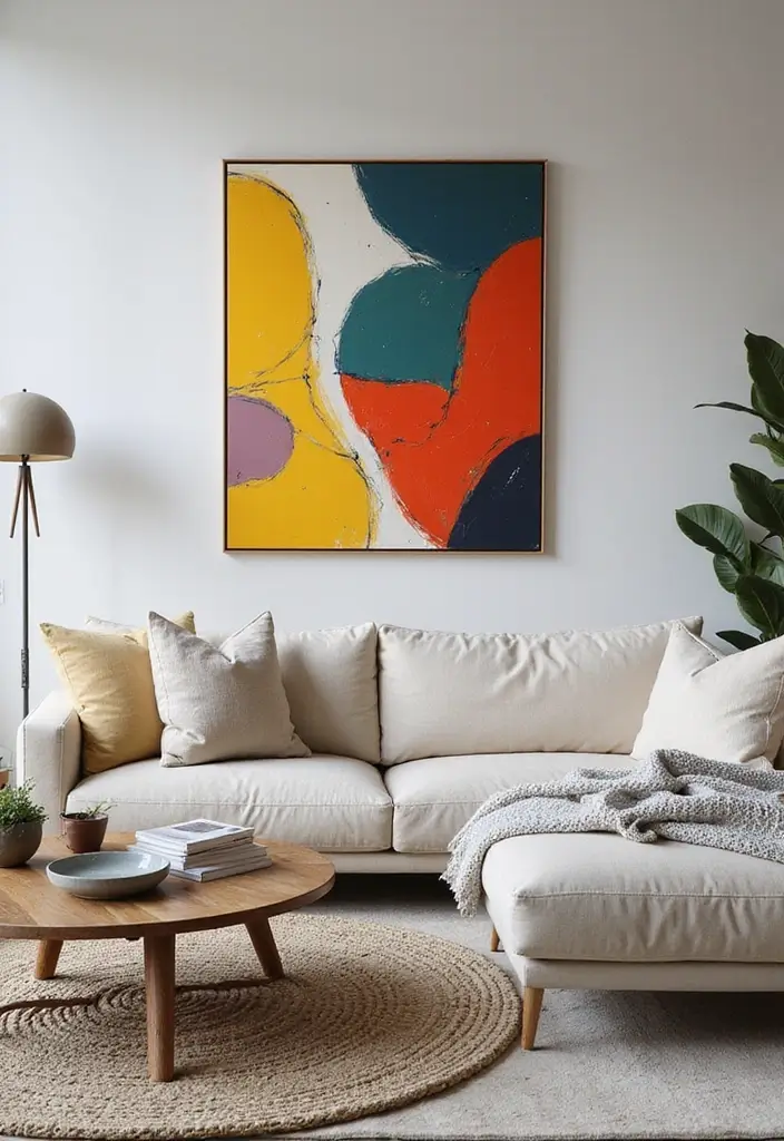 30 Jaw-Dropping Modern Wall Art Ideas to Elevate Your Living Room Instantly - 1. Oversized Abstract Canvas 1
