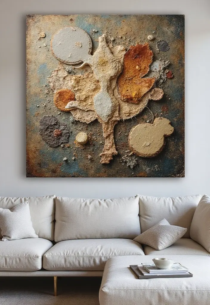 30 Jaw-Dropping Modern Wall Art Ideas to Elevate Your Living Room Instantly - 13. Mixed Media Art 1