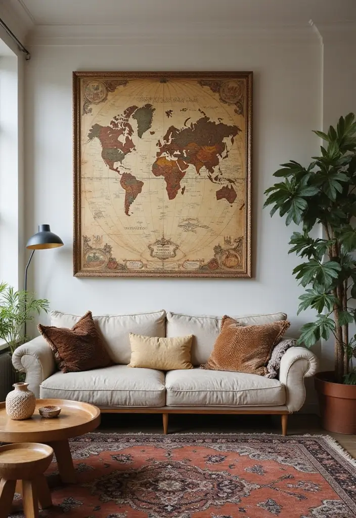 30 Jaw-Dropping Modern Wall Art Ideas to Elevate Your Living Room Instantly - 15. Vintage Maps 1