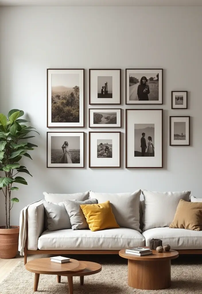30 Jaw-Dropping Modern Wall Art Ideas to Elevate Your Living Room Instantly - 17. Photography Collage 1