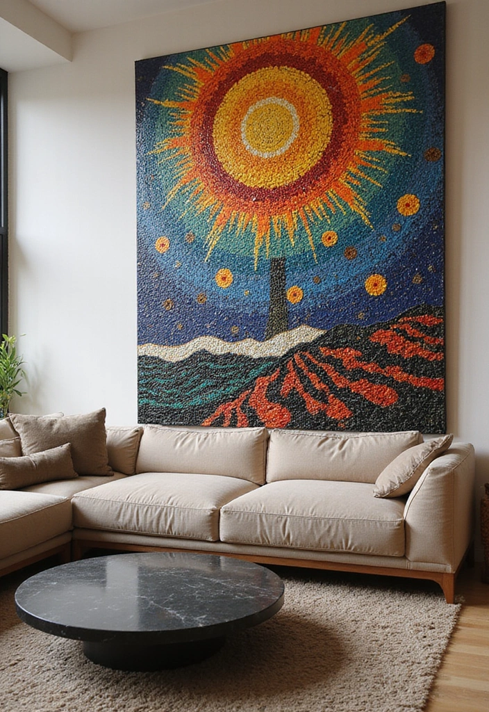 30 Jaw-Dropping Modern Wall Art Ideas to Elevate Your Living Room Instantly - 23. Mosaic Art 1