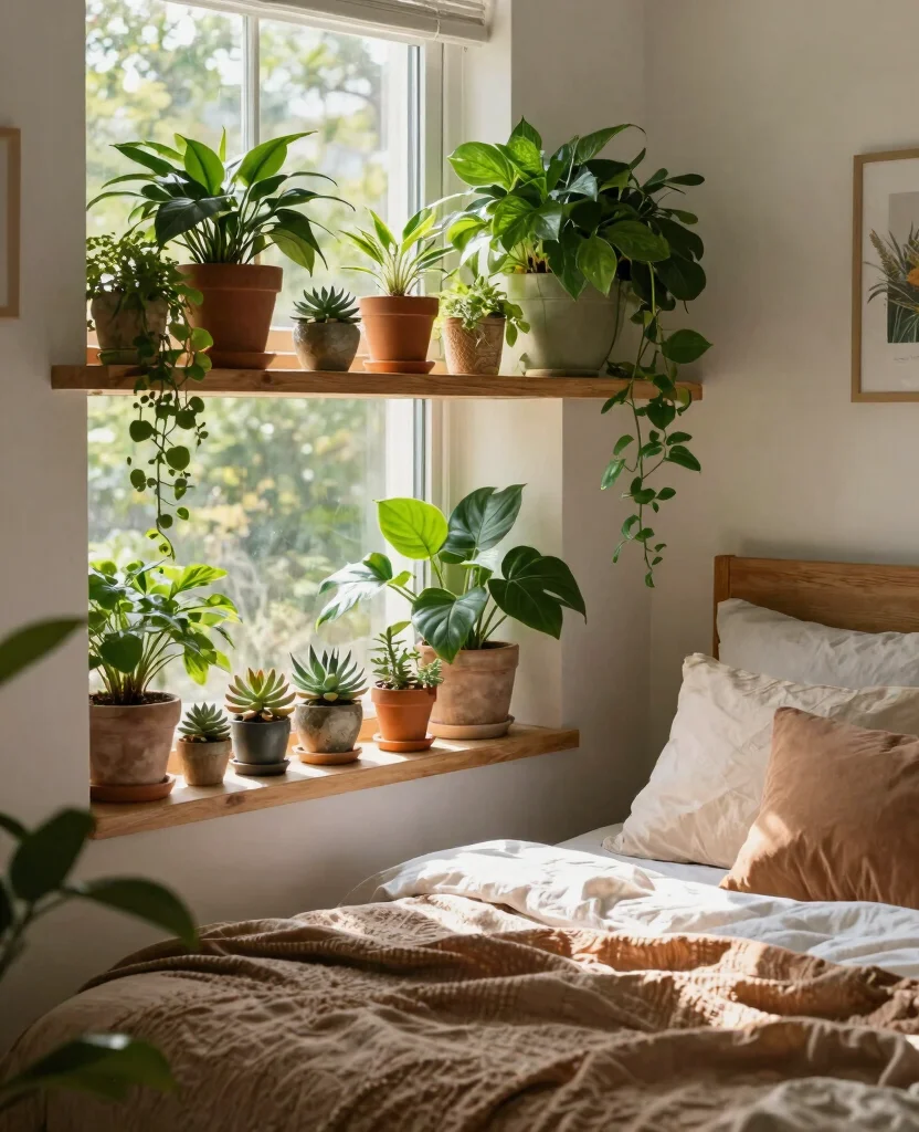 Stylish Small Space Bedroom Decor Ideas for Couples to Create Your Dream Retreat - 4. Greenery for Freshness and Warmth 1