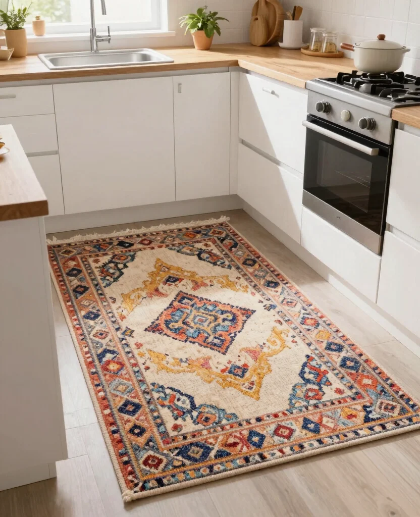 Transform Your Tiny Home: 15 Small Space Kitchen Decor Ideas You’ll Love - 14. Incorporate Stylish Rugs 1