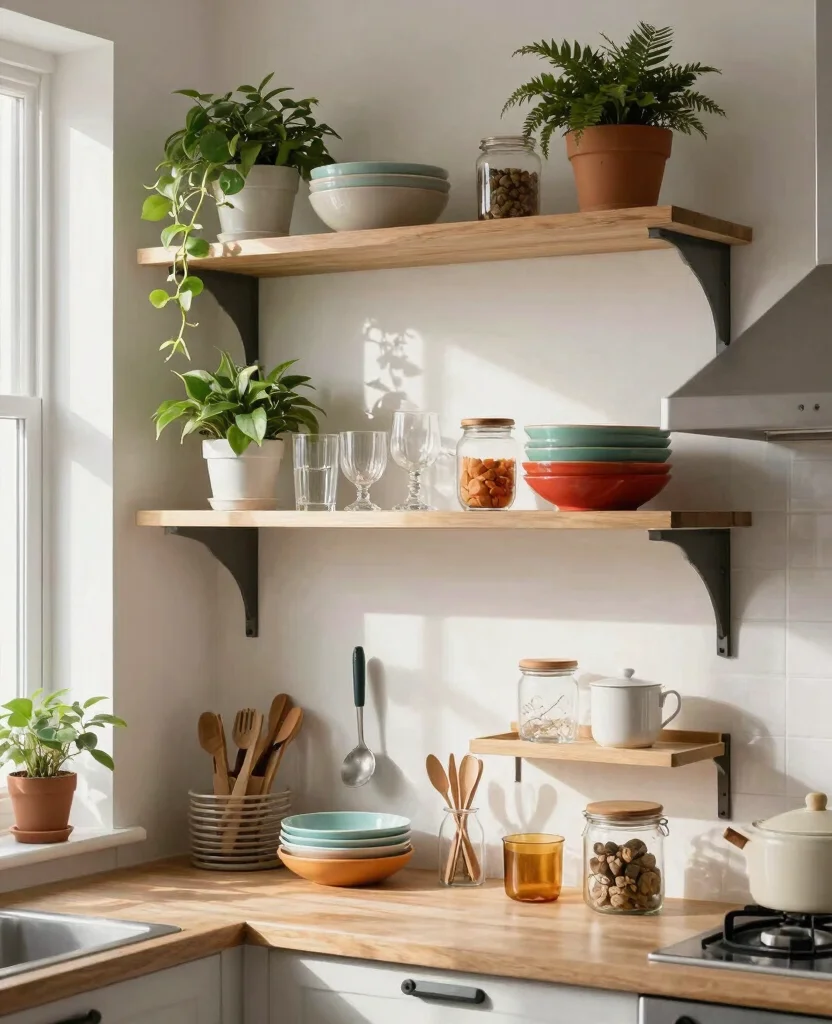 Transform Your Tiny Home: 15 Small Space Kitchen Decor Ideas You’ll Love - 3. Use Open Shelving for a Chic Look 1