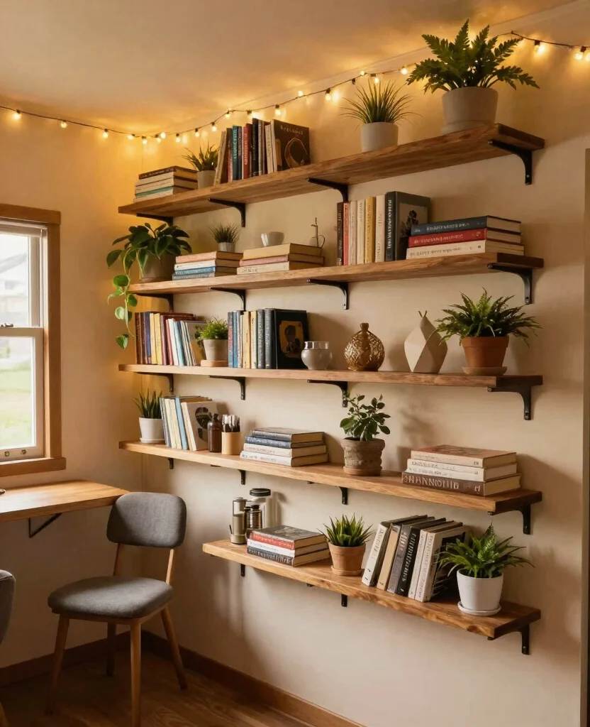 Transform Your Tiny Home: Small Space Decor Inspiration for Cozy Living Spaces - 3. Maximize Vertical Space with Shelves 1