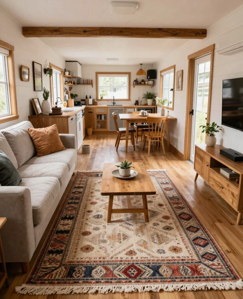 Budget-Friendly Small Space Design Tips for a Cozy and Stylish Tiny Home Retreat - 5. Create Zones with Area Rugs 1