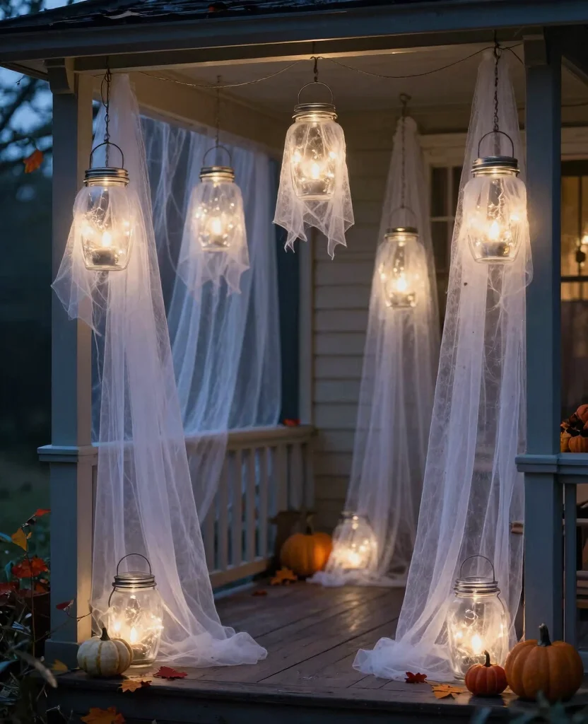 Charming Small Space Outdoor Halloween Decor Ideas to Spook Up Your Porch! - 2. Ghostly Lanterns 1