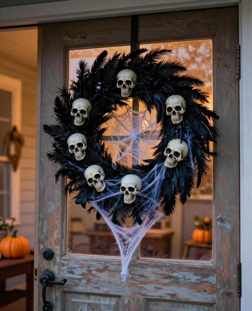Charming Small Space Outdoor Halloween Decor Ideas to Spook Up Your Porch! - 3. Spooky Wreaths 1