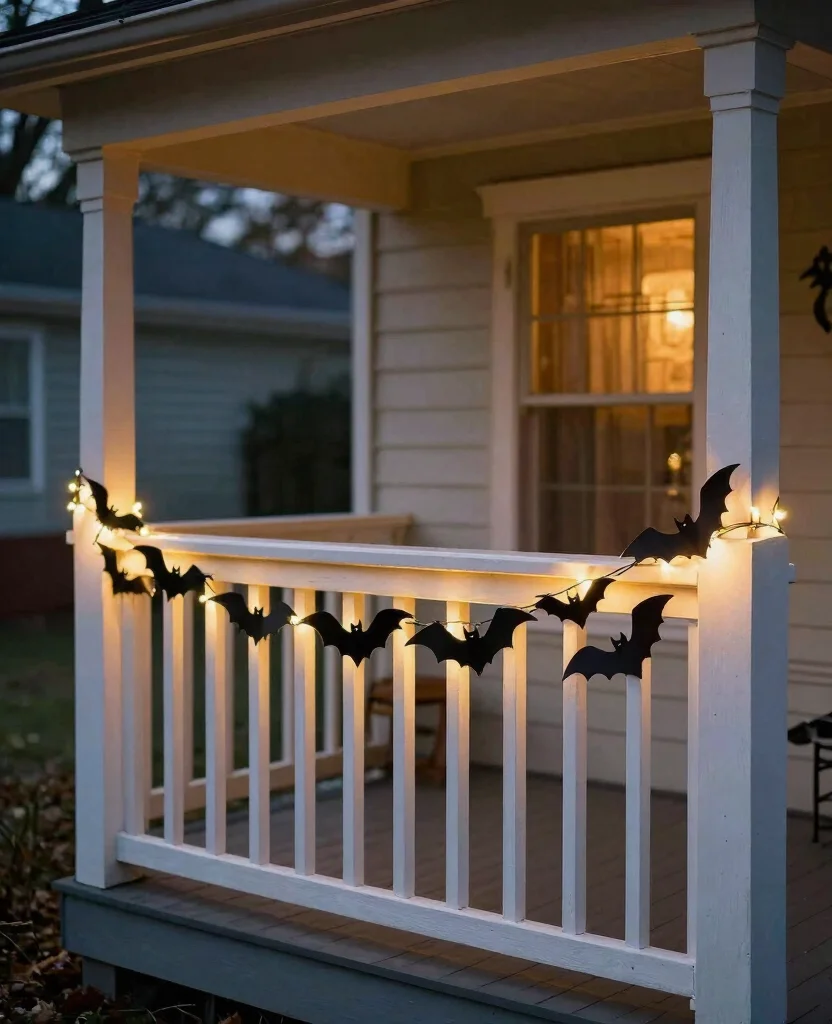 Charming Small Space Outdoor Halloween Decor Ideas to Spook Up Your Porch! - 4. Batty Garland 1