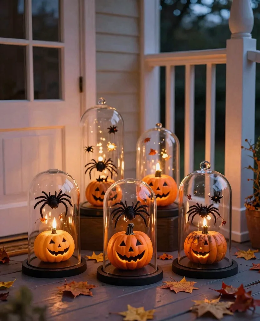Charming Small Space Outdoor Halloween Decor Ideas to Spook Up Your Porch! - 6. Creepy Cloche Displays 1