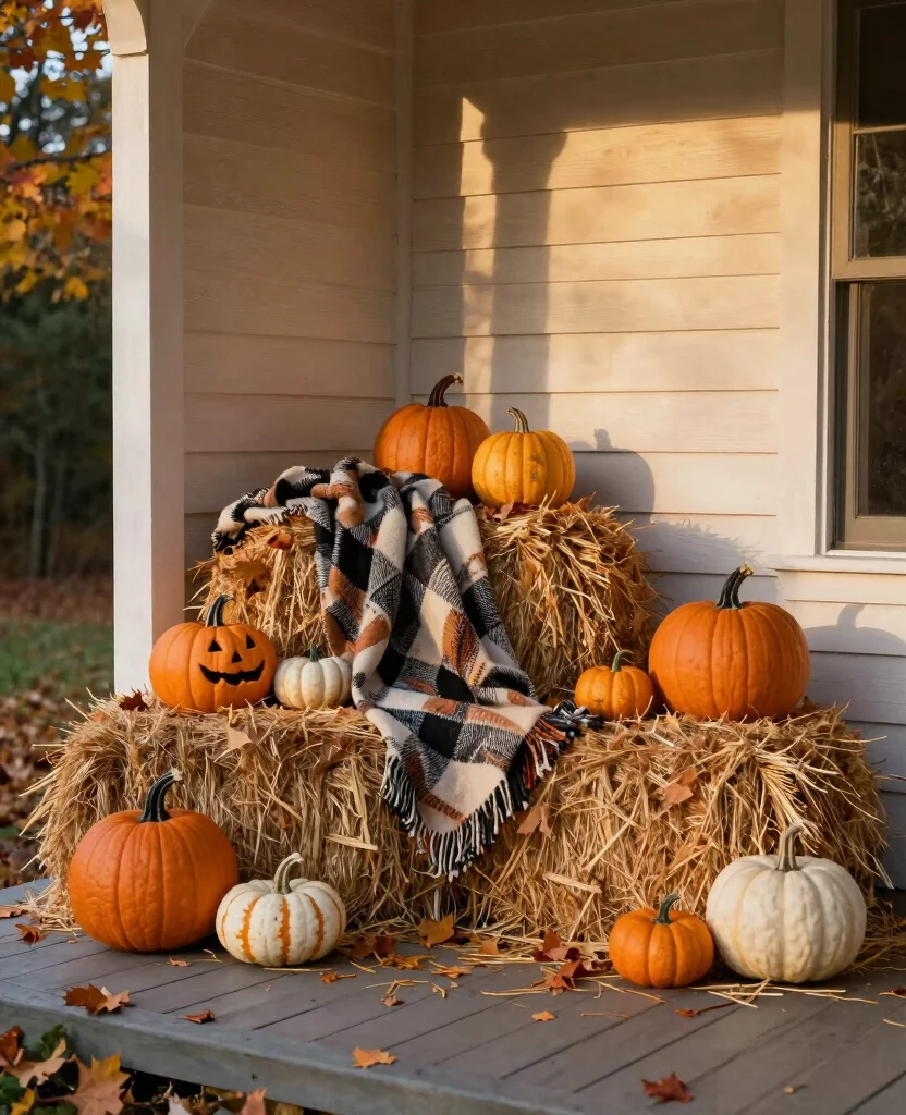 Charming Small Space Outdoor Halloween Decor Ideas to Spook Up Your Porch! - 7. Rustic Hay Bales 1