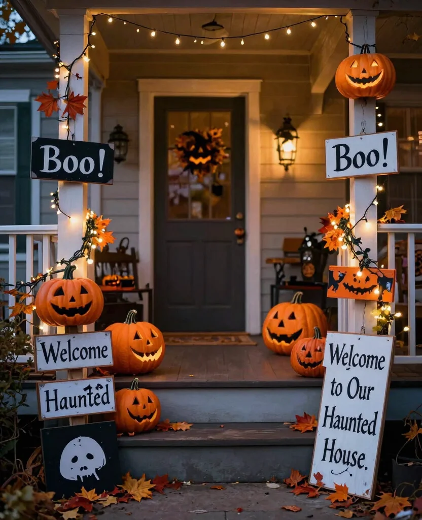 Charming Small Space Outdoor Halloween Decor Ideas to Spook Up Your Porch! - 8. Charming Halloween Signs 1