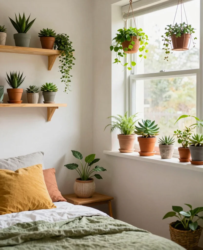Stylish Small Bedroom Decor Ideas for Couples in Space-Saving Studio Apartments - 10. Incorporate Greenery 1