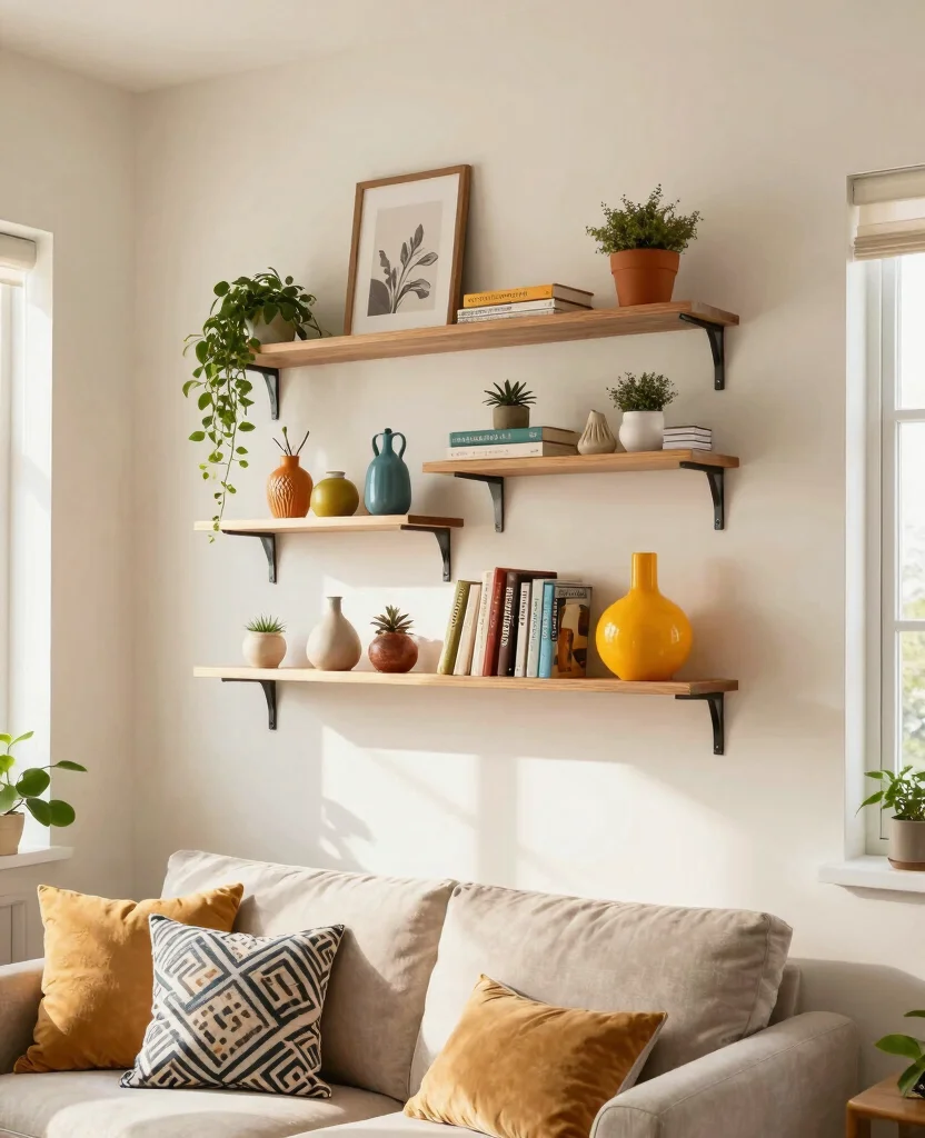 Stylish Small Space Living Room Wall Decor Ideas to Transform Your Cozy Nook - 2. Floating Shelves for Style and Storage 1