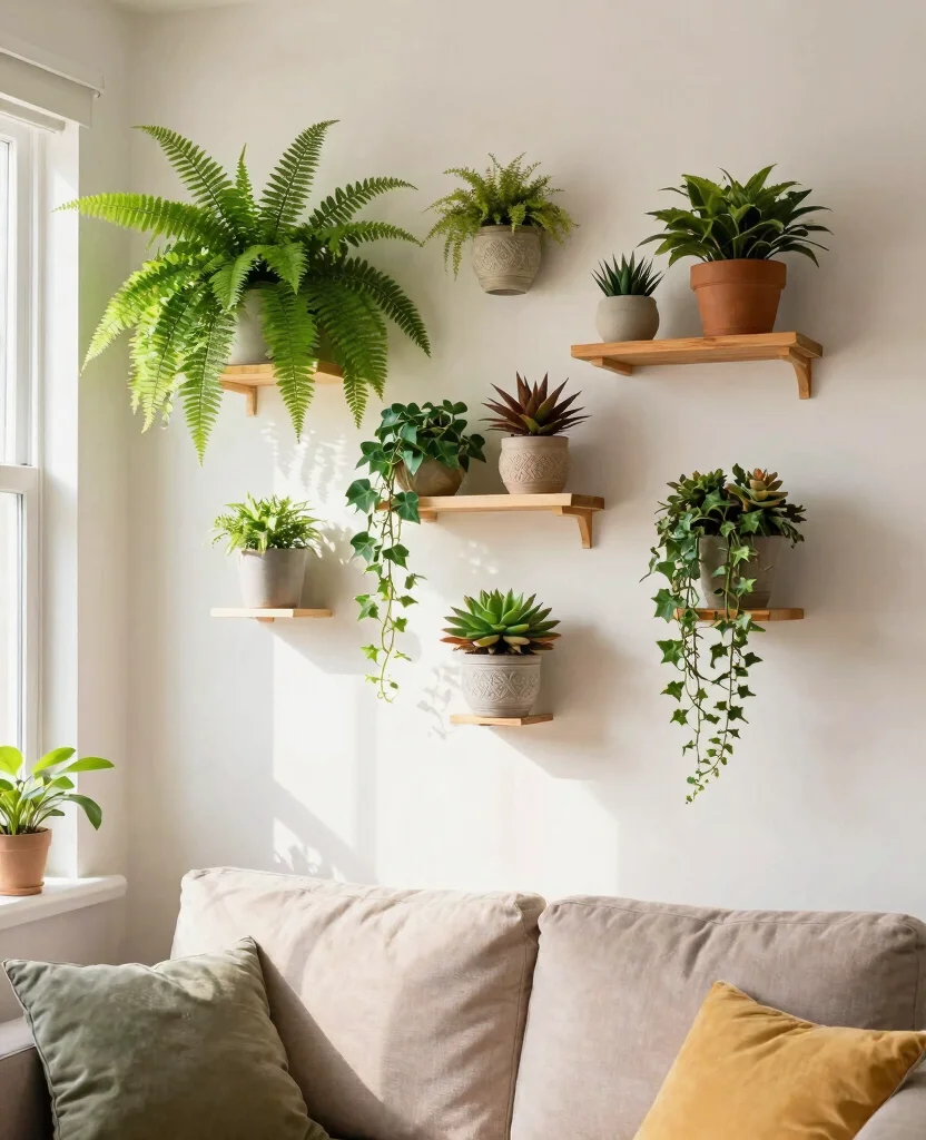Stylish Small Space Living Room Wall Decor Ideas to Transform Your Cozy Nook - 4. Wall-Mounted Plants for Freshness 1