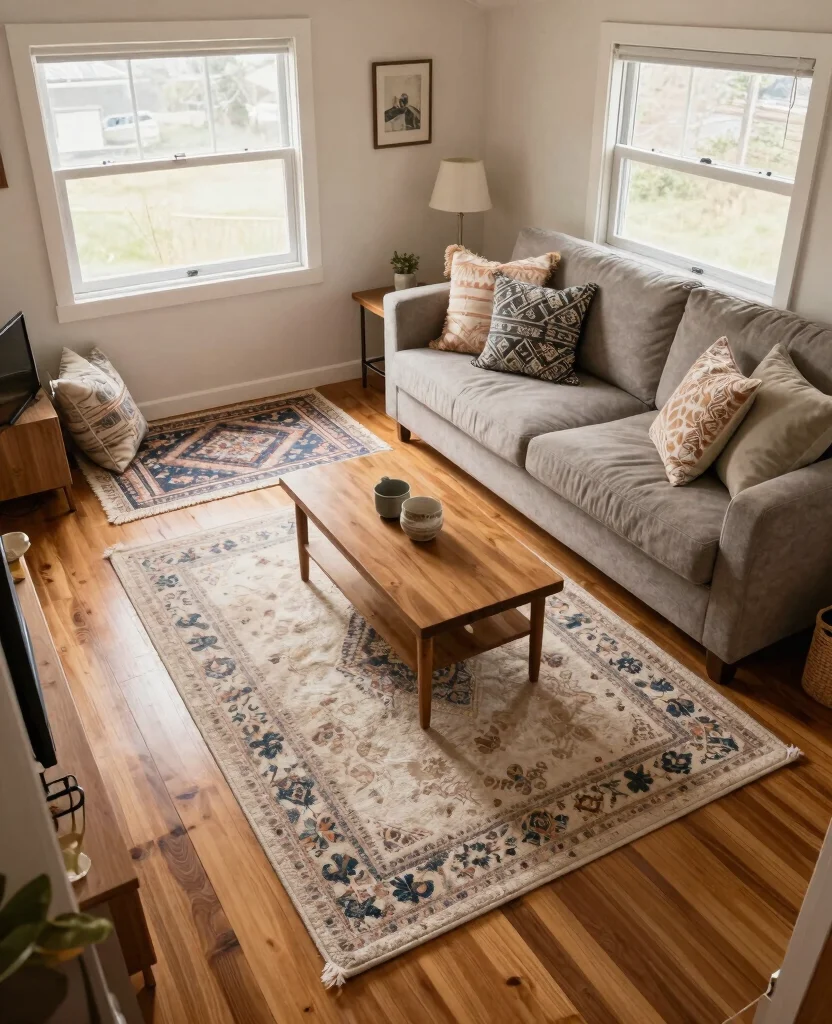 Transform Your Tiny Home: 10 Essential Small Space Decor Tips for Cozy Living - 3. Create Zones with Area Rugs 1