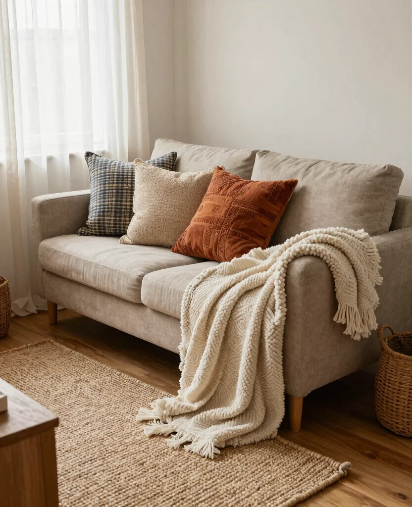 Transform Your Tiny Home: 10 Essential Small Space Decor Tips for Cozy Living - 9. Layer Textiles for Comfort 1