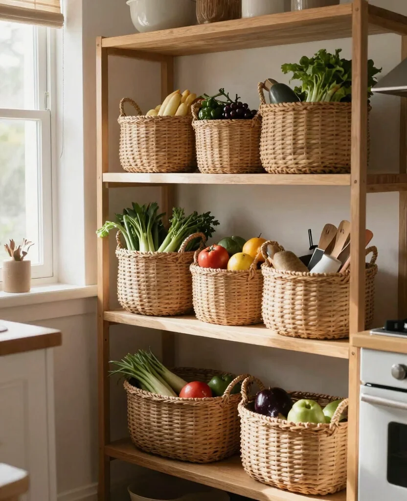 Transform Your Tiny Home: Genius Small Space Kitchen Organization Ideas You’ll Love - 6. Use Baskets for Easy Access 1