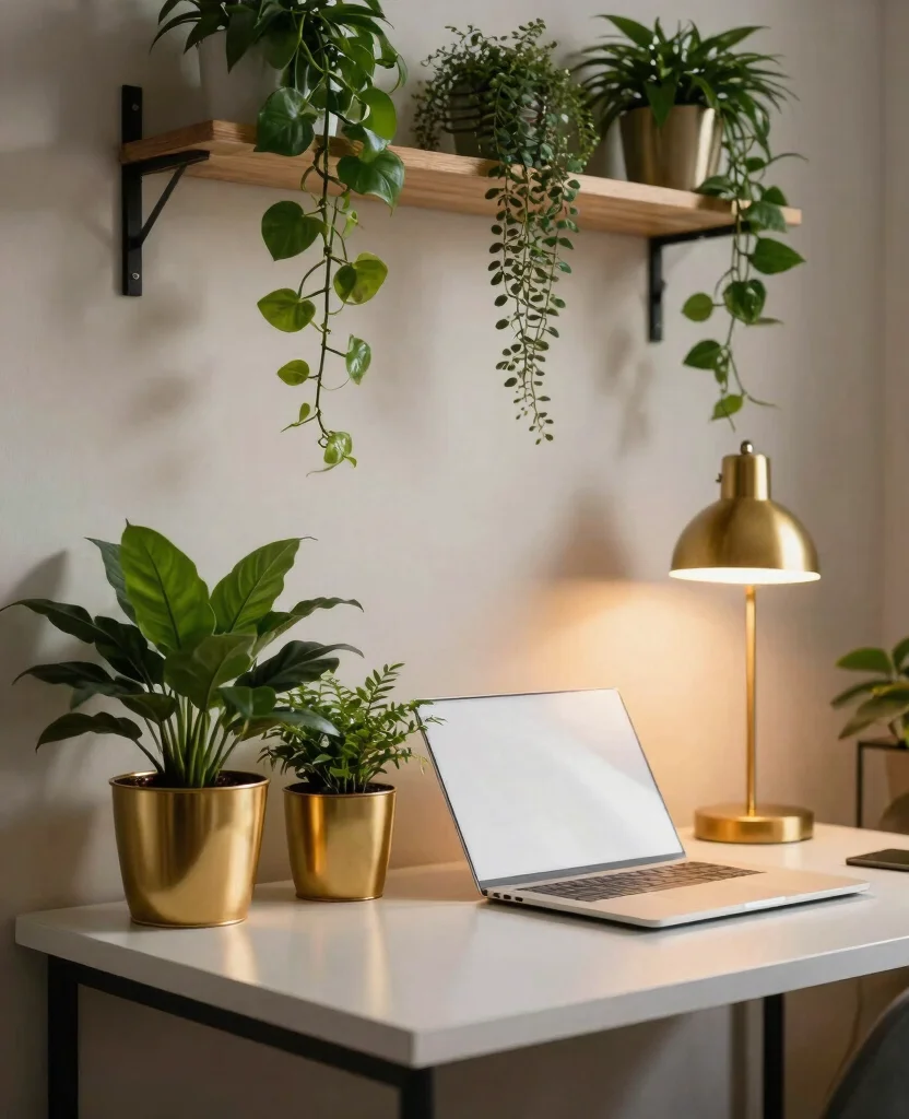 Transform Your Tiny Office: Stunning Green and Gold Decor Ideas for Small Spaces - 1. Lush Greenery: Bring the Outdoors In 1