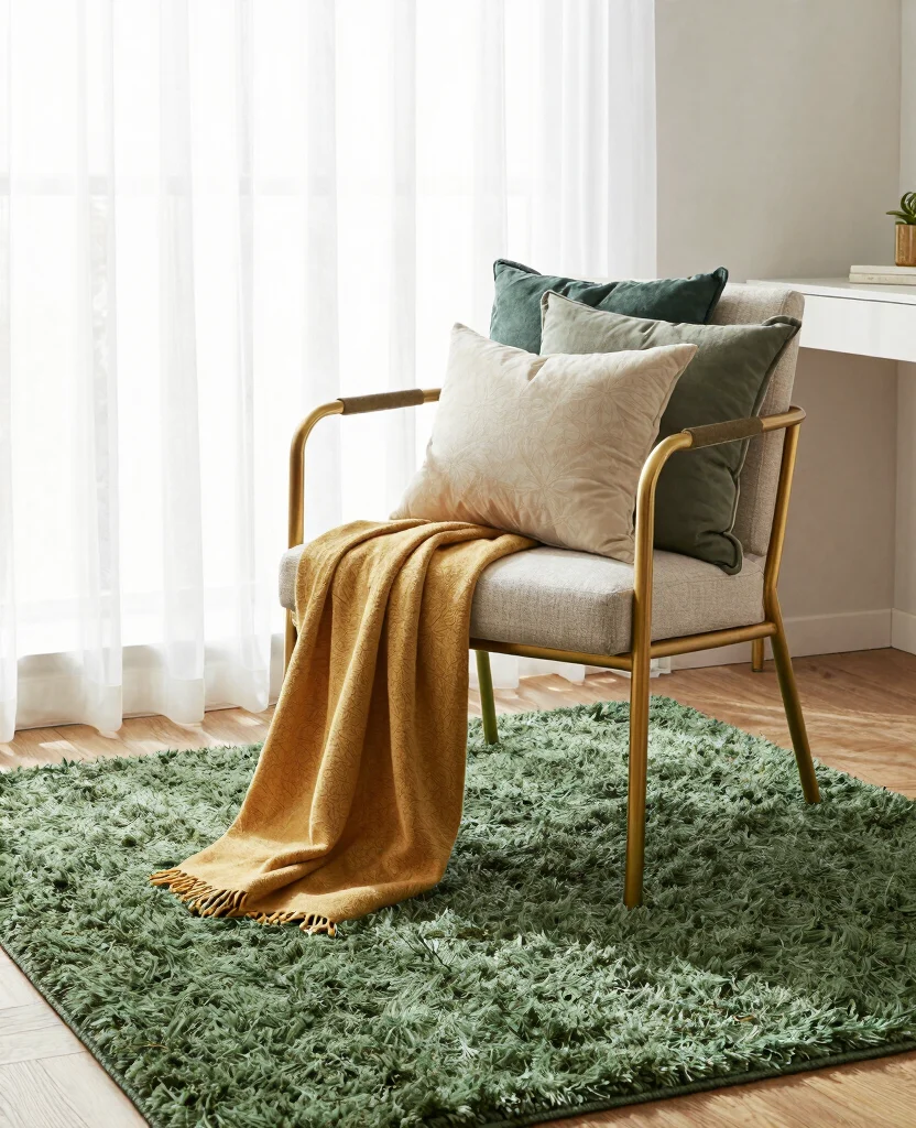 Transform Your Tiny Office: Stunning Green and Gold Decor Ideas for Small Spaces - 5. Cozy Textiles: Add Warmth and Comfort 1
