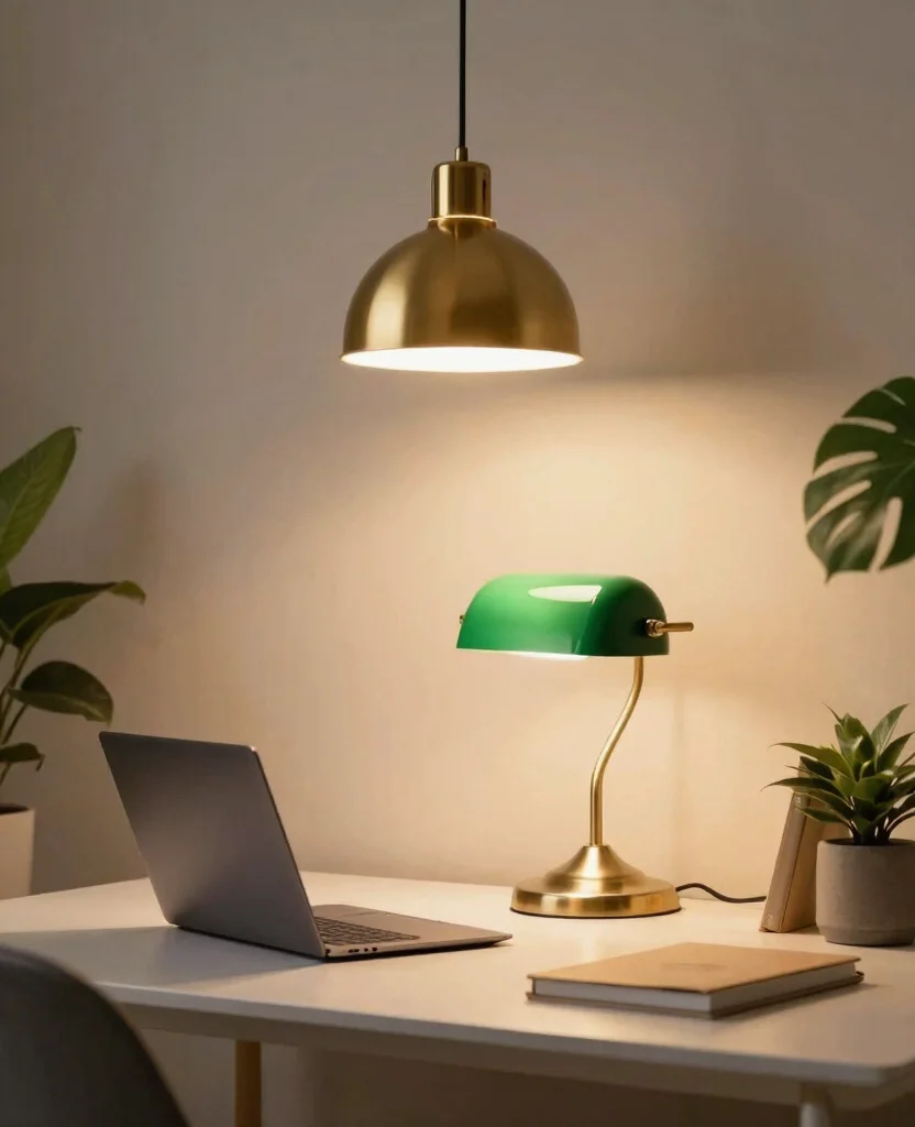 Transform Your Tiny Office: Stunning Green and Gold Decor Ideas for Small Spaces - 6. Statement Lighting: Illuminate Your Space 1