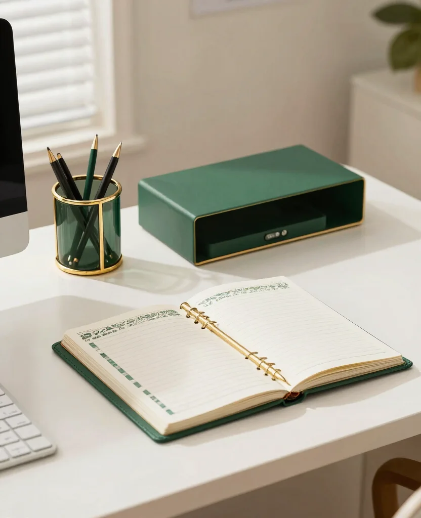 Transform Your Tiny Office: Stunning Green and Gold Decor Ideas for Small Spaces - 8. Functional Accessories: Upgrade Your Tools 1