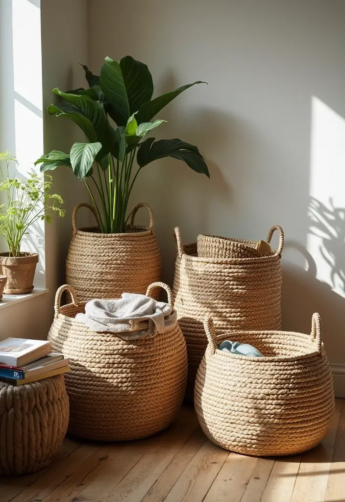 12 Must-Have Farmhouse Style Accents to Create a Cozy, Rustic Living Room (You'll Want #7!) - 3. Woven Baskets 1