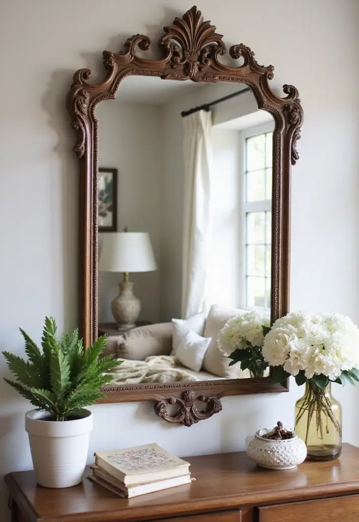 12 Must-Have Farmhouse Style Accents to Create a Cozy, Rustic Living Room (You'll Want #7!) - 8. Statement Vintage Mirror 1