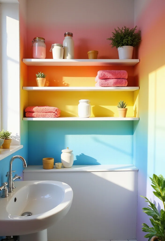 21 Colorful Small Bathroom Shelf Ideas That Bring Joy to Your Space (You’ll Adore #14!) - 1. Rainbow Shelf 1