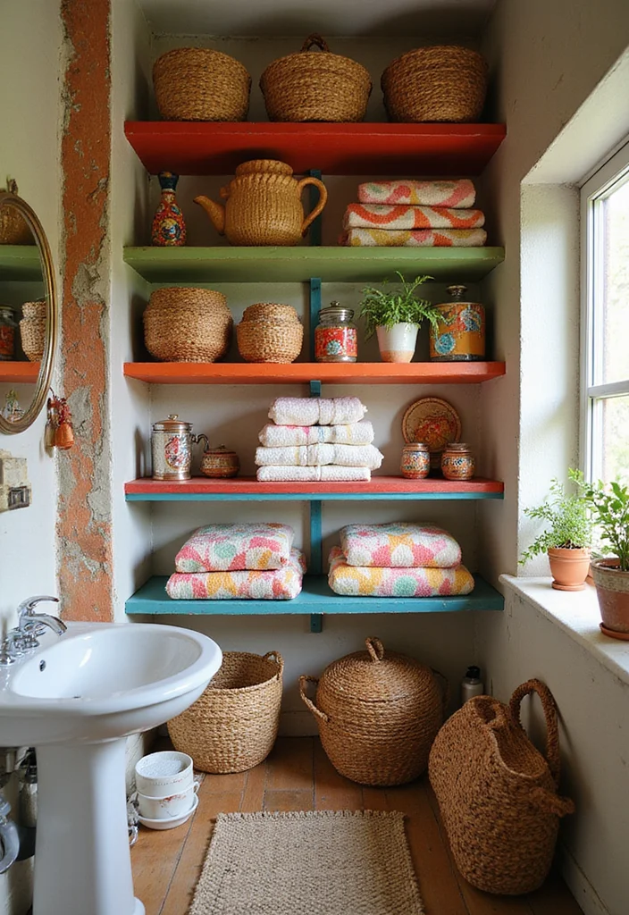 21 Colorful Small Bathroom Shelf Ideas That Bring Joy to Your Space (You’ll Adore #14!) - 10. Textured Wonders 1