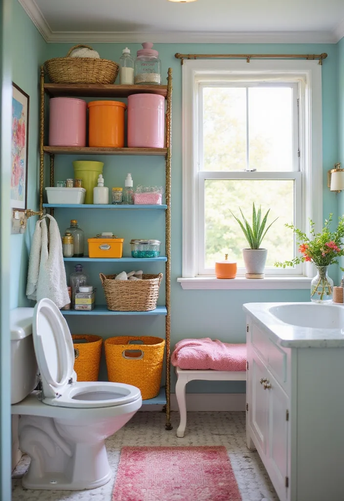 21 Colorful Small Bathroom Shelf Ideas That Bring Joy to Your Space (You’ll Adore #14!) - 11. Color-Coded Organization 1