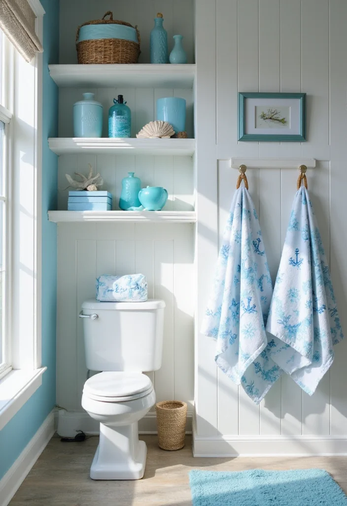 21 Colorful Small Bathroom Shelf Ideas That Bring Joy to Your Space (You’ll Adore #14!) - 12. Nautical Inspirations 1