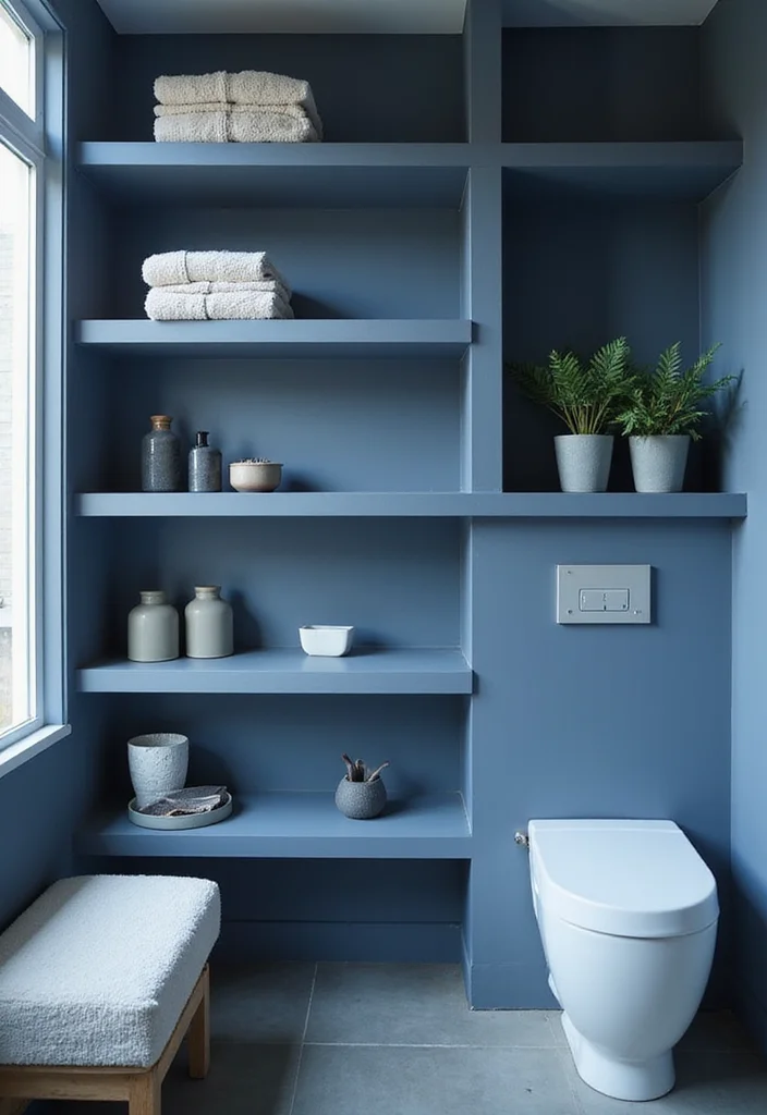 21 Colorful Small Bathroom Shelf Ideas That Bring Joy to Your Space (You’ll Adore #14!) - 13. Monochromatic Bliss 1