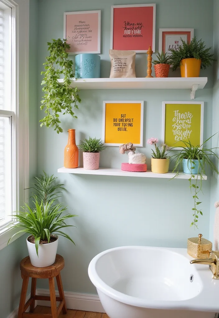 21 Colorful Small Bathroom Shelf Ideas That Bring Joy to Your Space (You’ll Adore #14!) - 16. Inspirational Quotes 1