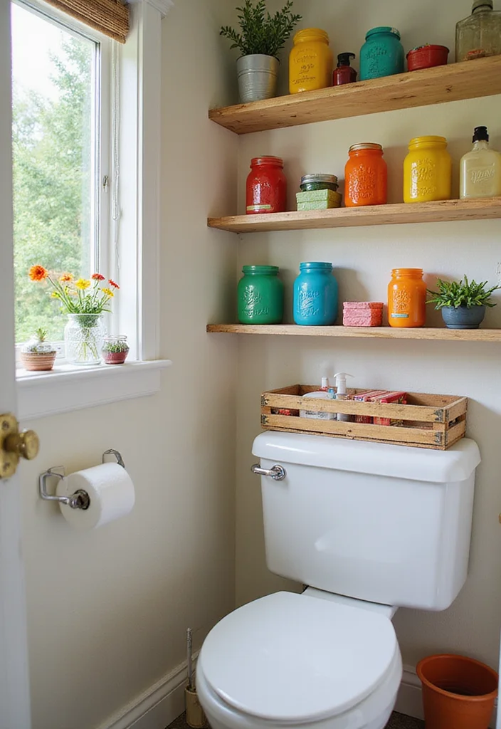 21 Colorful Small Bathroom Shelf Ideas That Bring Joy to Your Space (You’ll Adore #14!) - 17. Upcycled Charm 1