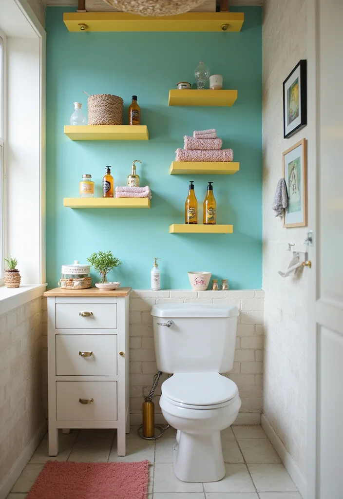 21 Colorful Small Bathroom Shelf Ideas That Bring Joy to Your Space (You’ll Adore #14!) - 2. Floating Fun 1