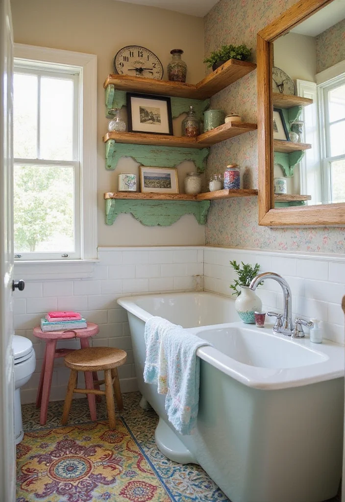 21 Colorful Small Bathroom Shelf Ideas That Bring Joy to Your Space (You’ll Adore #14!) - 3. Vintage Vibes 1