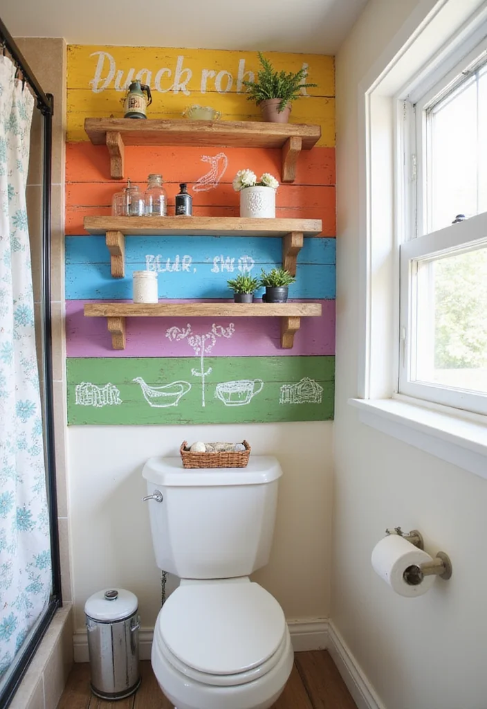 21 Colorful Small Bathroom Shelf Ideas That Bring Joy to Your Space (You’ll Adore #14!) - 6. Colorful DIY Shelves 1