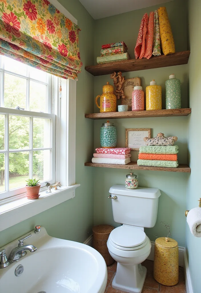 21 Colorful Small Bathroom Shelf Ideas That Bring Joy to Your Space (You’ll Adore #14!) - 7. Playful Patterns 1