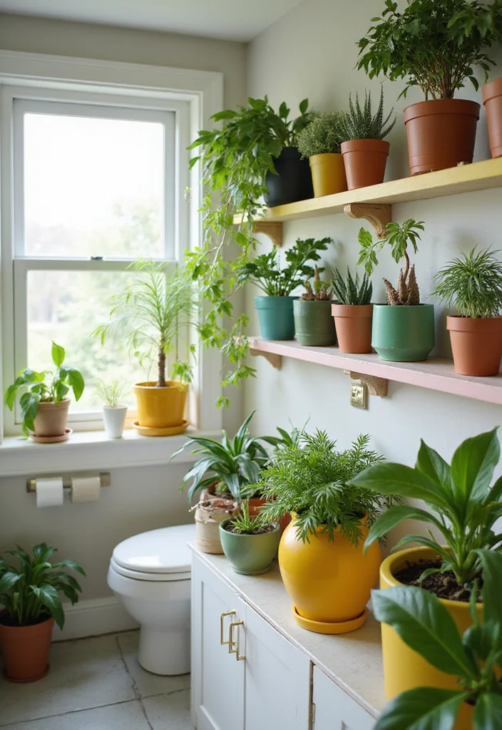 21 Colorful Small Bathroom Shelf Ideas That Bring Joy to Your Space (You’ll Adore #14!) - 8. Botanical Bliss 1