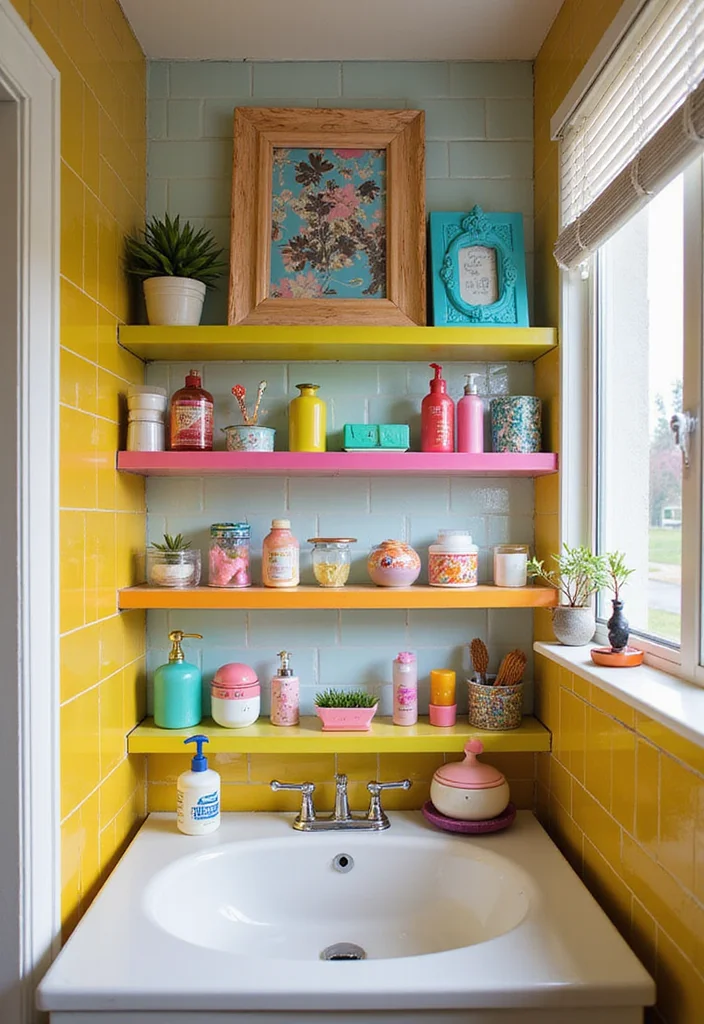 21 Colorful Small Bathroom Shelf Ideas That Bring Joy to Your Space (You’ll Adore #14!) - 9. Fun and Funky Accessories 1